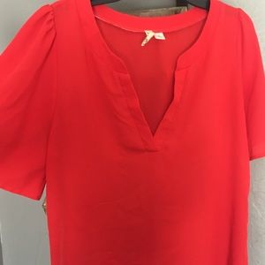 Boutique, red flutter sleeve blouse.